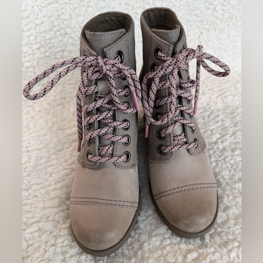Sorel Joan of Arctic Wedge II PDX Boots Tan Leather Canvas Womens 7